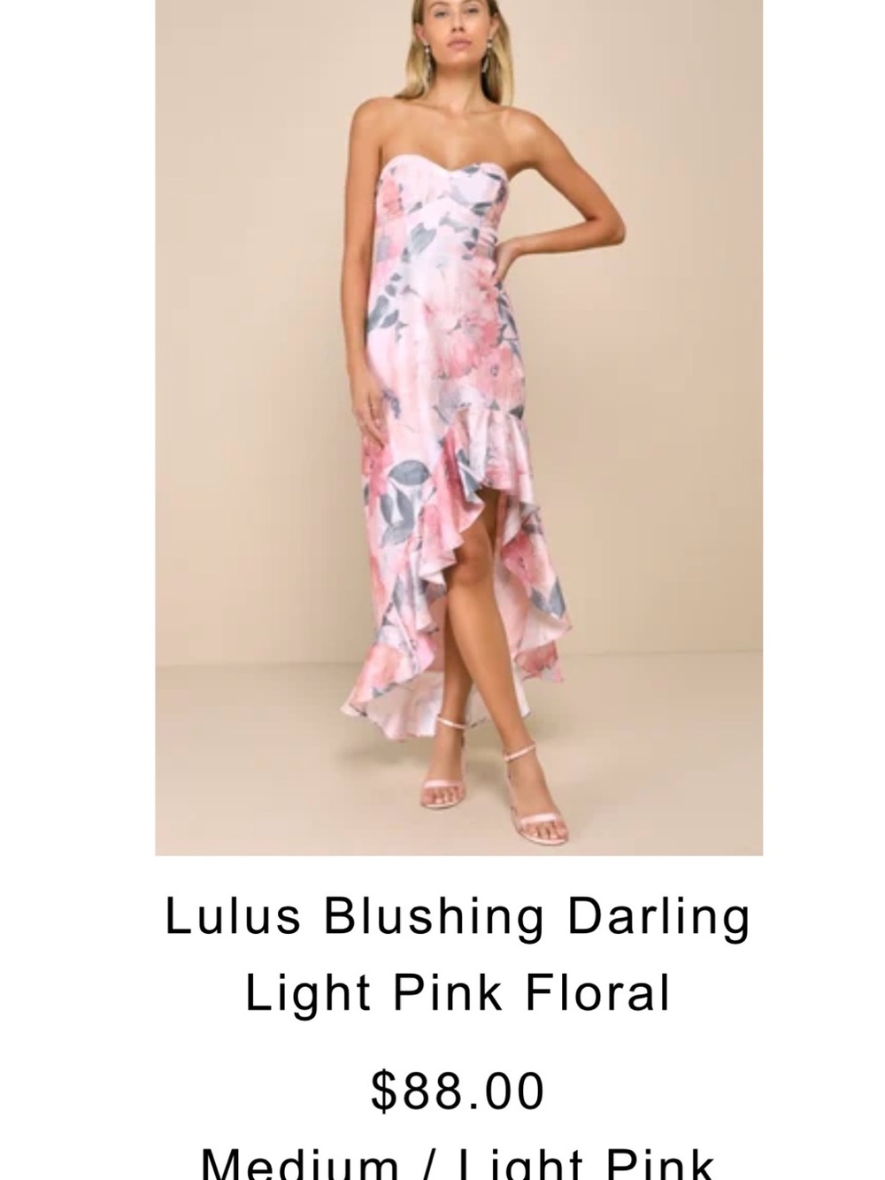 Lulu's Strapless Pink Floral High-Low Dress